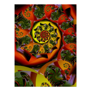 Pôster Espiral Psicodélico Amarelo Laranja