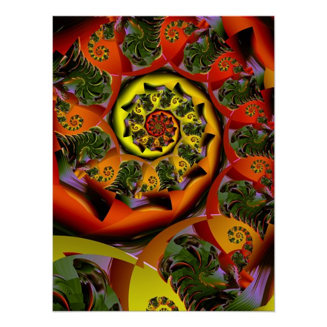Pôster Espiral Psicodélico Amarelo Laranja (Frente)