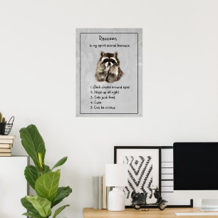 Poster Espírito Animal de Guaxinim Engraçado Humor Aquare