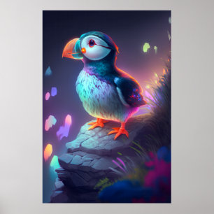 Poster Espírito da Floresta de Pintura de Pássaros Puffin