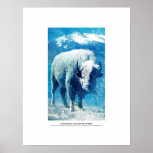 Pôster Espírito da montanha de Kokopelli, búfalo branco