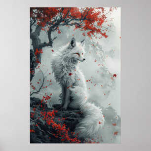 Poster Espírito Kitsune – Raposa Japonesa na Floresta em 