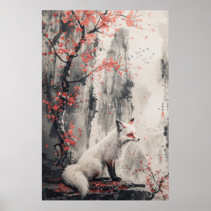 Poster Espírito Kitsune – Raposa Japonesa no Bosque em Fl