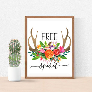Poster Espírito Livre Moderno Boho Chic Flores Galhadas