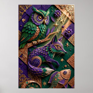 Poster Espíritos da Floresta Esmeralda - Cobre Violeta 3D