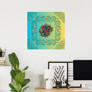 Poster Esplendor Infinito, Arte Floral Verde Mehndi