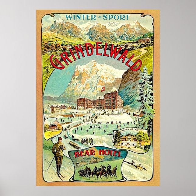 Poster Esporte de inverno em Grindelwald, Suiça, mosaico (Frente)