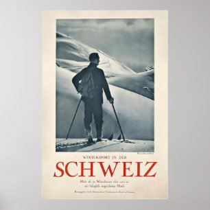 Poster Esporte de Inverno na Suíça Cartaz de Viagem Antig