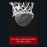 Poster Esportes de Basquete Vermelho Branco Negro<br><div class="desc">Você perde 100% dos tiros que não tira. Eu Adoro Este Jogo. Esportes populares - Imagem de bola de basquete.</div>