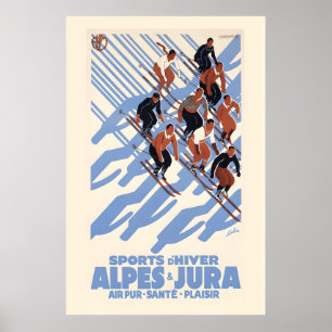 Poster Esportes de Esqui de Inverno dos Alpes Suíços e Mo