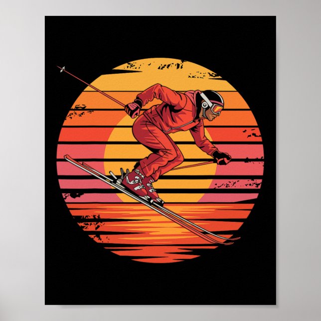 Poster Esportes de Esquiação em Declive Retro Presentes d (Frente)