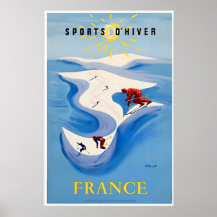 Poster Esportes de Inverno Alpes Montanhas na França Vint
