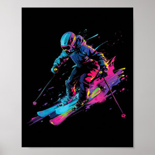 Poster Esportes de Inverno Alpino Pintura Salpico Esquiad