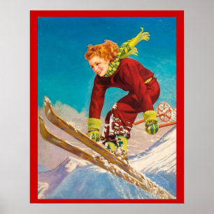 Poster Esportes de inverno do vintage, ligação em ponte
