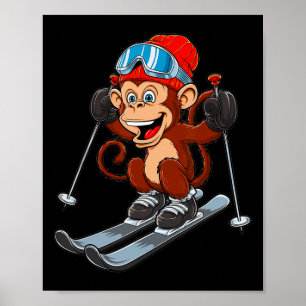 Poster Esportes de inverno incríveis macacos esquiando