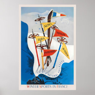 Poster Esportes de Inverno na França Jura Alpes Vosges Pi