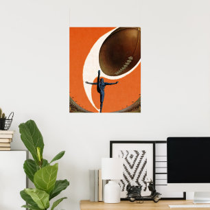 Pôster Esportes de Vintage, Jogador de Futebol batendo a