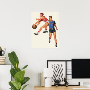 Poster Esportes de Vintage, Jogadores de Basquete em um J