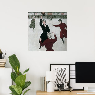 Pôster Esportes retrô, jogadoras de basquetebol em jogo