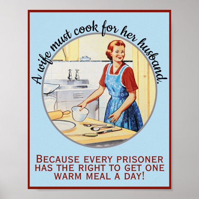 Poster Esposa Engraçada Vintage de 1950 deve cozinhar par (Frente)