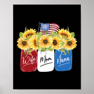 Poster Esposa Mãe Nana Sunflower Com Bandeira Americana