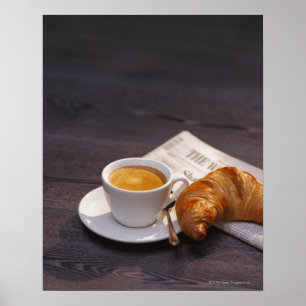 Poster espresso, croissant and newspaper