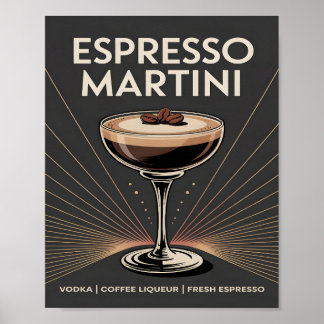 Poster Espresso Martini Art Déco Marrom Escuro Vintage