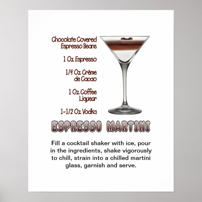 Poster Espresso Martini Cocktail Receita 16"x20" (Frente)