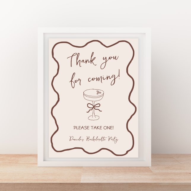 Poster Espresso Martini Desenha Favor De Bachelorette (espresso martini hand drawn wavy bachelorette favors sign)