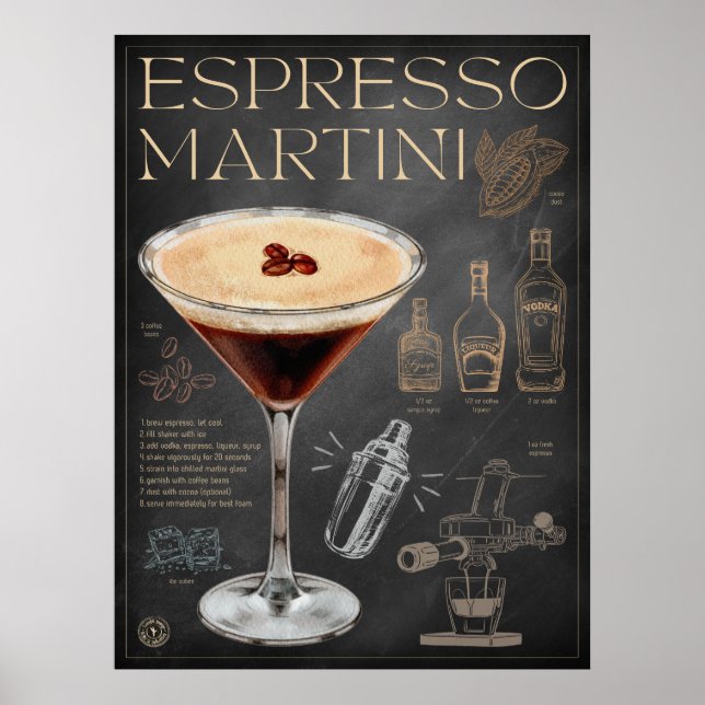 Poster Espresso Martini Recebe Arte De Cocktail Chalkboar (Frente)