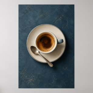 Poster Espresso Minimalista em Azul Escuro – Café Moderno