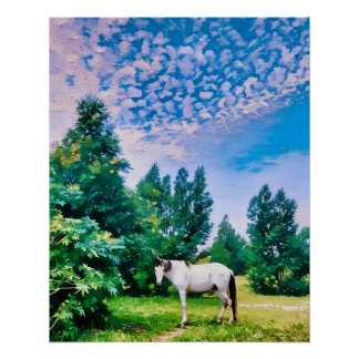 Pôster Espuma de Cavalo Branco em Serene Verde