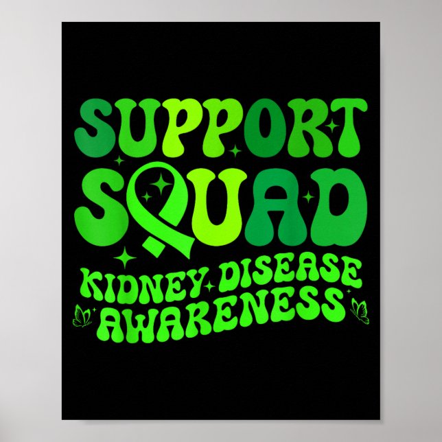 Poster Esquadra de apoio laço verde da doença renal pkdSu (Frente)