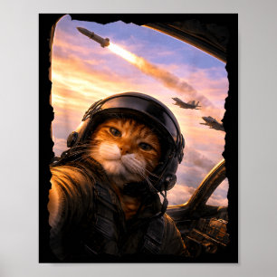 Poster Esquadrão de selfie gato engraçado piloto de caça