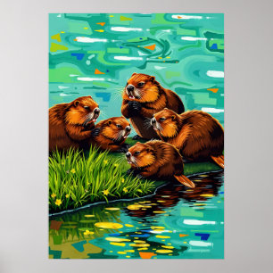 Poster Esquadrão do Beaver se reunindo na margem do rio