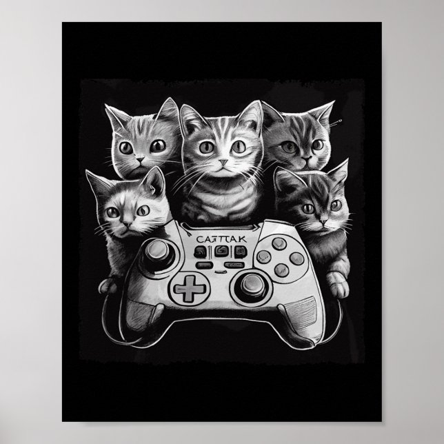 Poster Esquadrão do Controle de Vídeo Game de Gato  (Frente)
