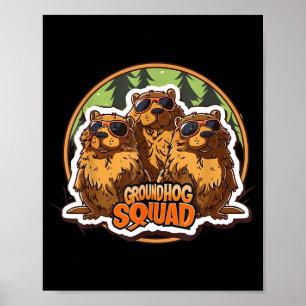 Poster Esquadrão do Dia da Marmota Engraçado Primavera Fe