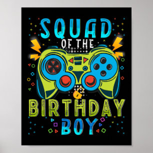 Poster Esquadrão Do Jogo De Vídeo Do Menino Do Aniversári