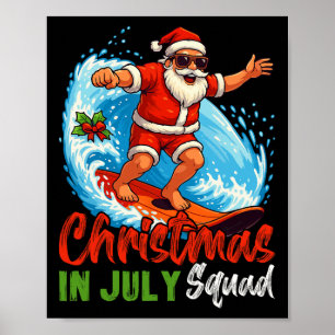 Poster Esquadrão do Natal em Julho Papai Noel Surfando Ve