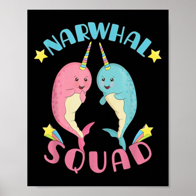 Poster Esquadrão Narwhal Cute Kawaii Narwhals Narwhale (Frente)