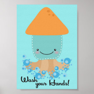 Poster Esquadrão Oceânico 5x7 Lave suas mãos Arte de Banh