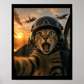 Poster Esquadrão Selfie Gato Piloto de Caça Engraçado Mem