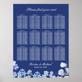 Poster Esquece-me Nots Blue Floral Wedding Seating Chart