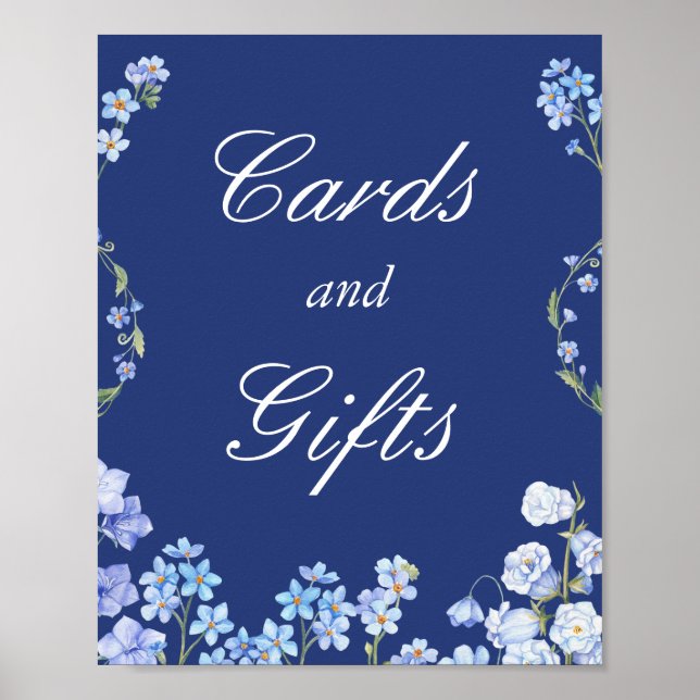 Poster Esquece-me Nots Blue Flowers Cards and Gifts Sign (Frente)