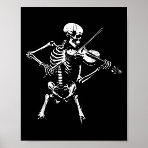 Poster Esqueleto Antigo Tocando Violino Rock de Halloween