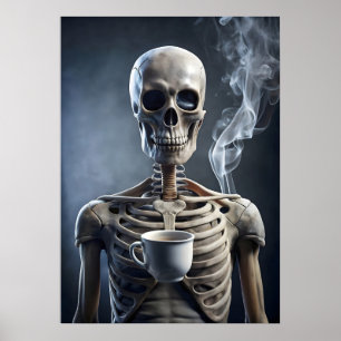 Poster Esqueleto aproveitando uma taça de café