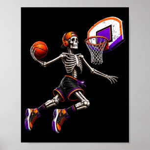 Poster Esqueleto assustador vintage de basquete no Hallow
