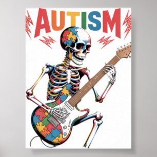 Poster Esqueleto Autista Tocador de Guitarra Música Rock 