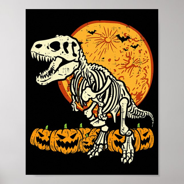 Poster Esqueleto Bonito Dinossaur Trex Dino Pumpkins Moon (Frente)