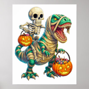 Poster Esqueleto Caprichoso Montando um T-Rex Múmia no Ha